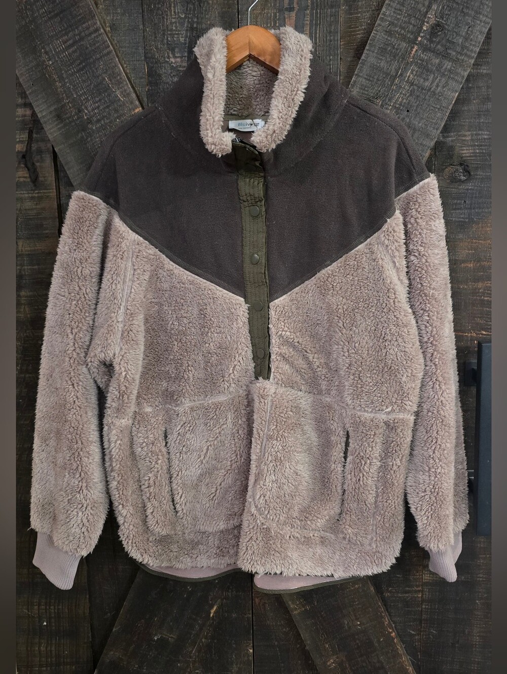 NWT Bluivy Plush Sherpa Pullover Jacket - Taupe/Chocolate Oversized M/L